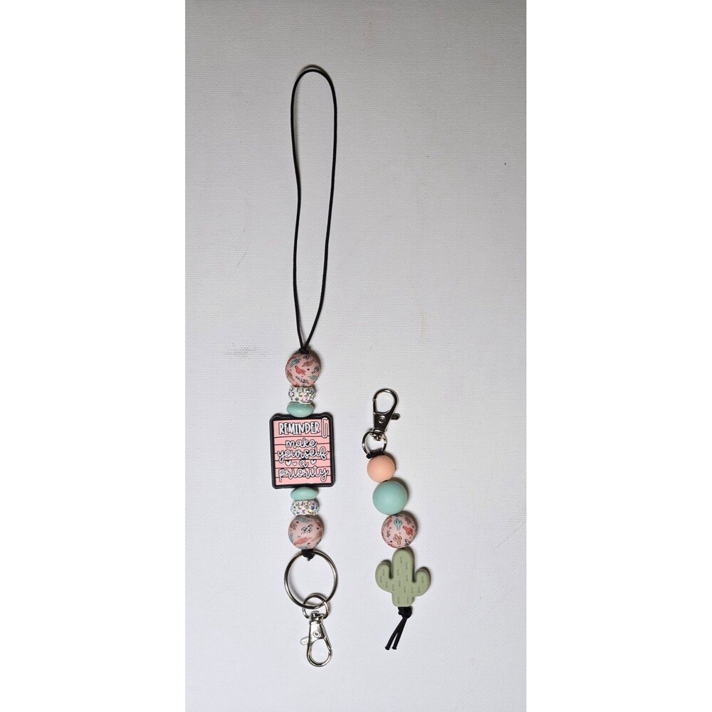Beaded Lanyard Keychain with Flamingo and Cactus Charms